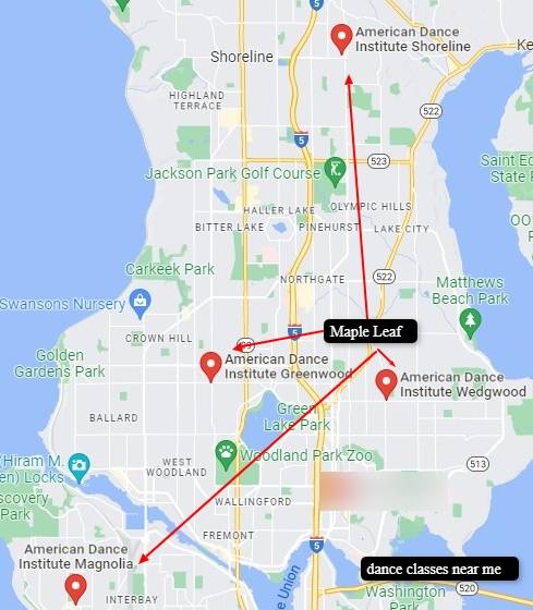 American Dance Institute - Maple Leaf The proximity of Seattle's Maple Leaf neighborhood to the American Dance Institute Wedgwood