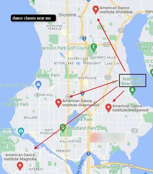The proximity of Seattle's Matthews Beach neighborhood to the American Dance Institute Wedgwood