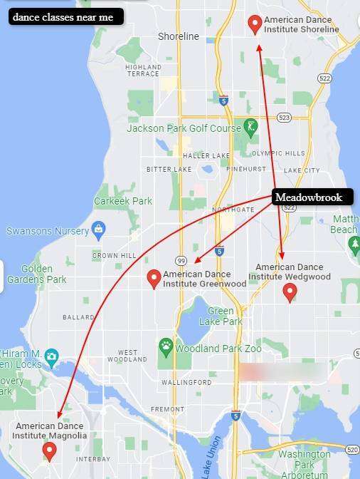 American Dance Institute - Meadowbrook The proximity of Seattle's Meadowbrook neighborhood to the American Dance Institute Wedgwood