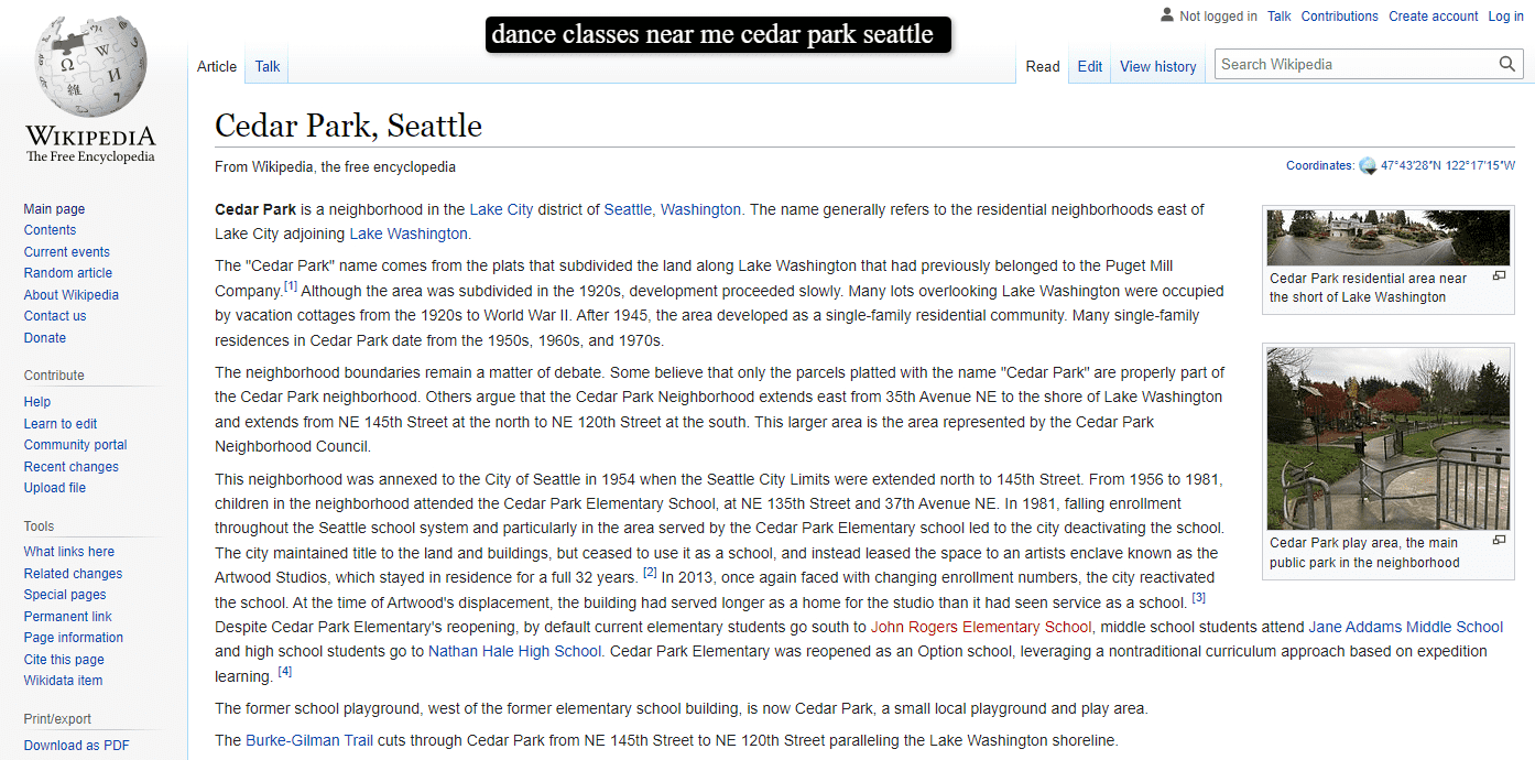 Cedar Park, Seattle - Wikipedia Cedar Park, Seattle - Wikipedia