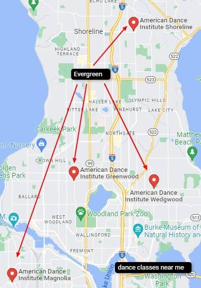 Evergreen Shoreline neighborhood's proximity to the American Dance Institute
