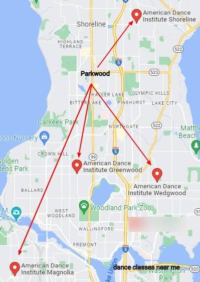 american-dance-institute-Google-Maps-parkwood Shoreline neighborhood of Parkwood's proximity to the American Dance Institute