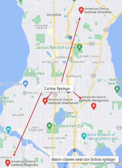 american dance institute -Licton-Springs The proximity of Seattle's Licton Springs neighborhood to the American Dance Institute.