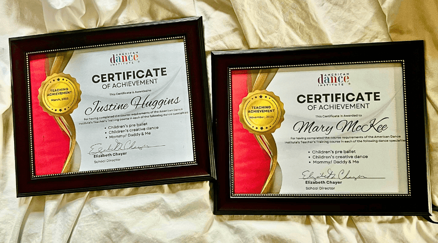 framed-dance-teacher-teaching-certificates Dance Teacher Certificate Program
